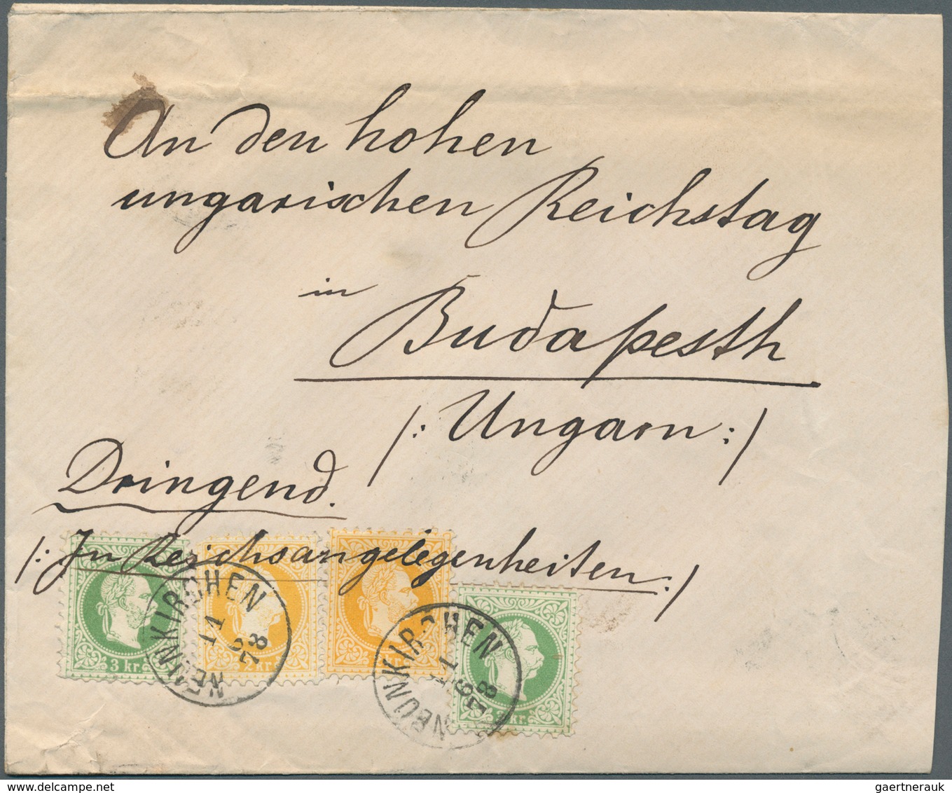 16407 Ungarn: 1878: Brief Aus Neunkirchen 'An Den Hohen Ungarischen Reichstag In Budapest' Mit Vermerk 'Dr - Briefe U. Dokumente