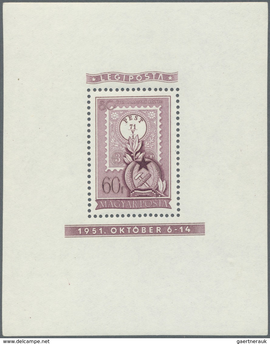 16416 Ungarn: 1951, 80th Anniversary Of Hungarian Stamps, Souvenir Sheets In Lilac, Perf. And Imperf., Spe - Briefe U. Dokumente