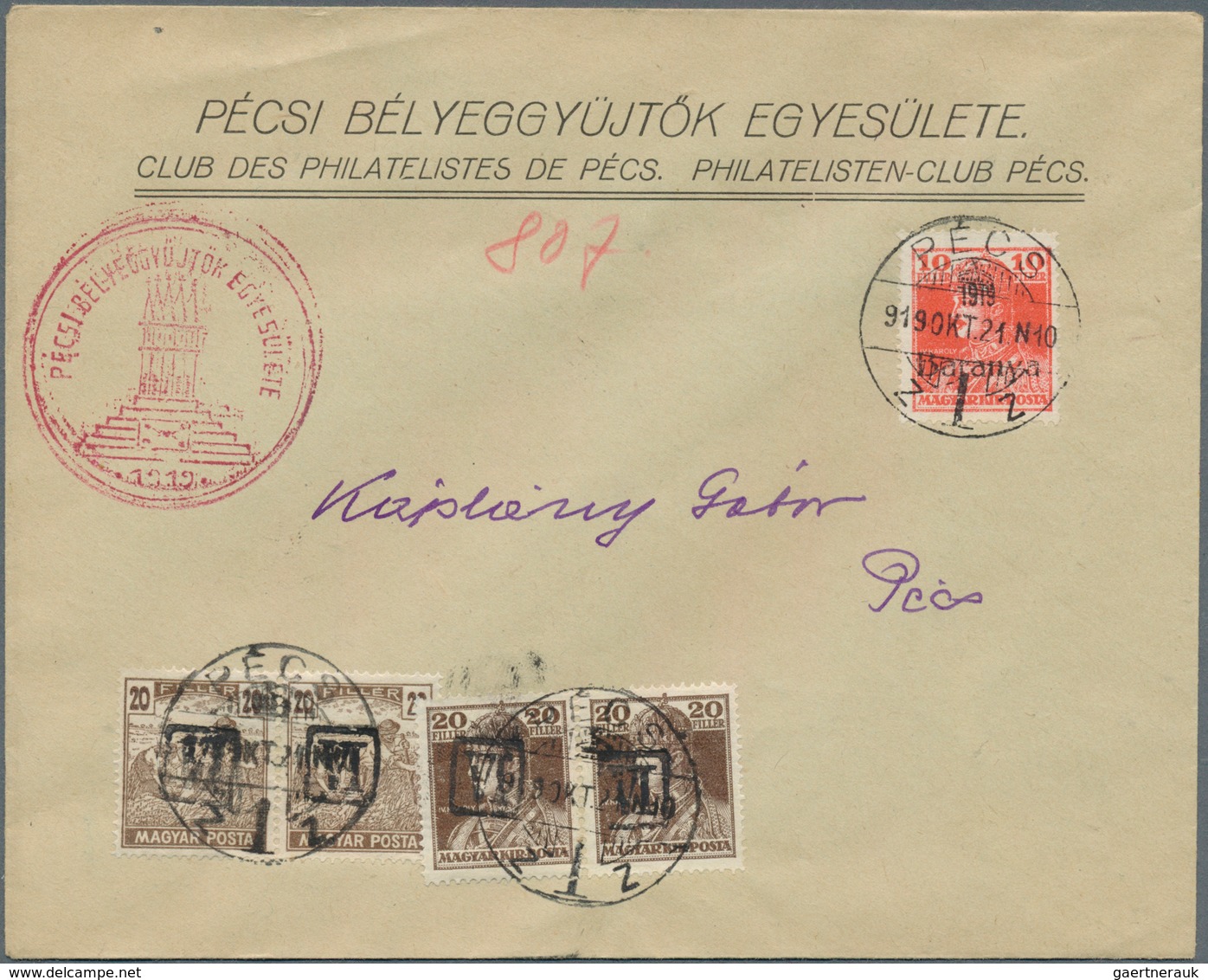 16421 Ungarn - Besetzte Gebiete: Baranya: 1919, PROVISIONAL POSTAGE DUES: Group Of 5 Local Philatelic Cove - Baranya