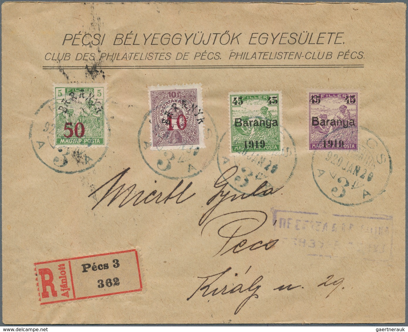 16422 Ungarn - Besetzte Gebiete: Baranya: 1919, Group Of 3 Registered Local Covers, Comprising 150 On 15 F - Baranya