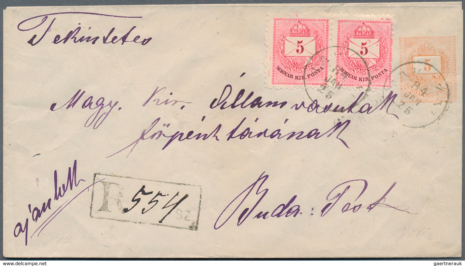 16425 Ungarn - Ganzsachen: 1882, 3 Kr. Postal Stationery Envelope With Additional Franking 2 Kr. Violet As - Ganzsachen