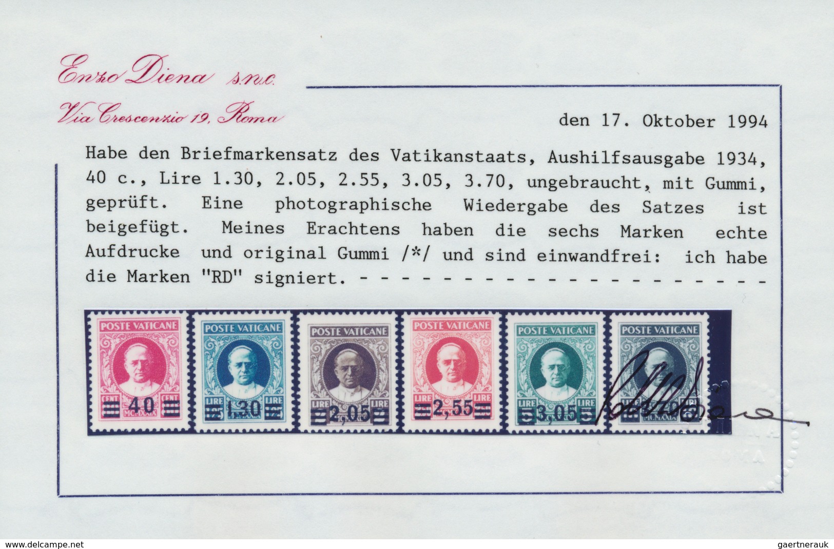 16436A Vatikan: 1934, Provisional Overprints, Complete Set Of Six Values, Mint O.g. With Hinge Remnants, Si - Lettres & Documents