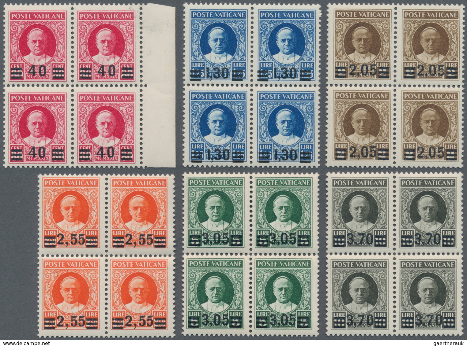 16437 Vatikan: 1934, "Provisorials", Complete Set In MNH Blocks Of Four, The 3.05 Lire Value Signed Bottac - Briefe U. Dokumente