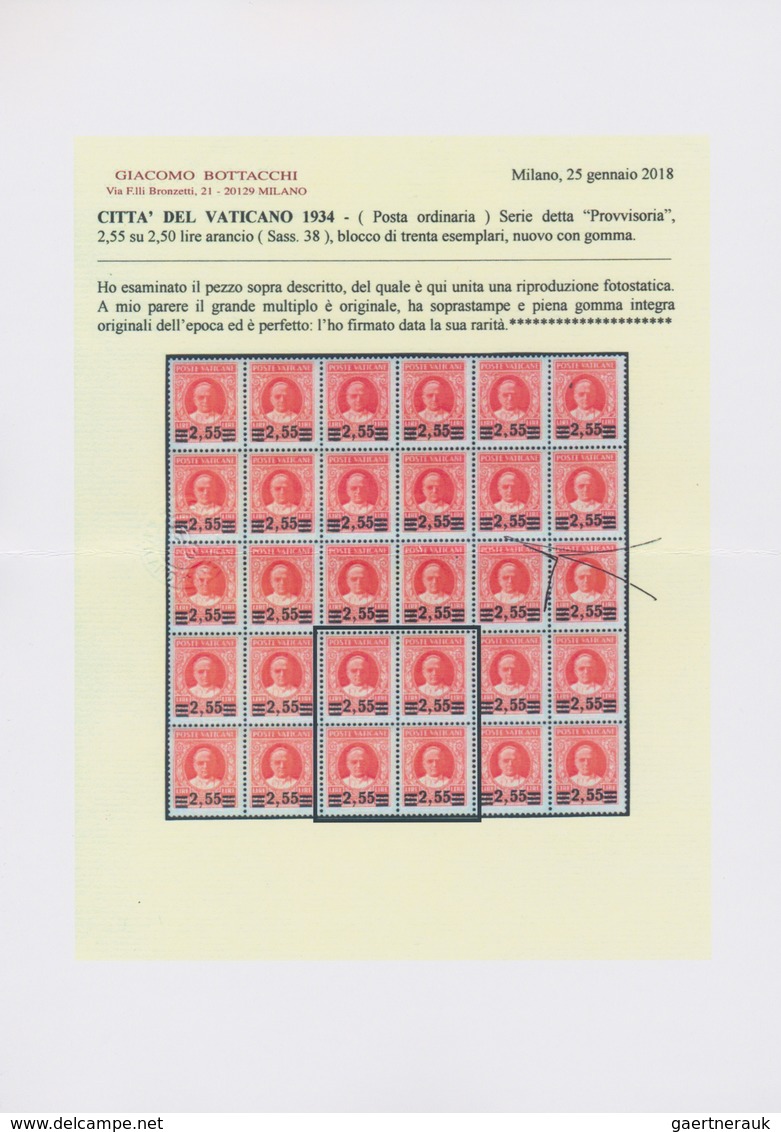 16437 Vatikan: 1934, "Provisorials", Complete Set In MNH Blocks Of Four, The 3.05 Lire Value Signed Bottac - Briefe U. Dokumente