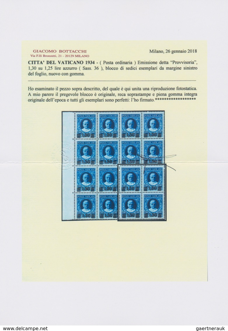 16437 Vatikan: 1934, "Provisorials", Complete Set In MNH Blocks Of Four, The 3.05 Lire Value Signed Bottac - Lettres & Documents