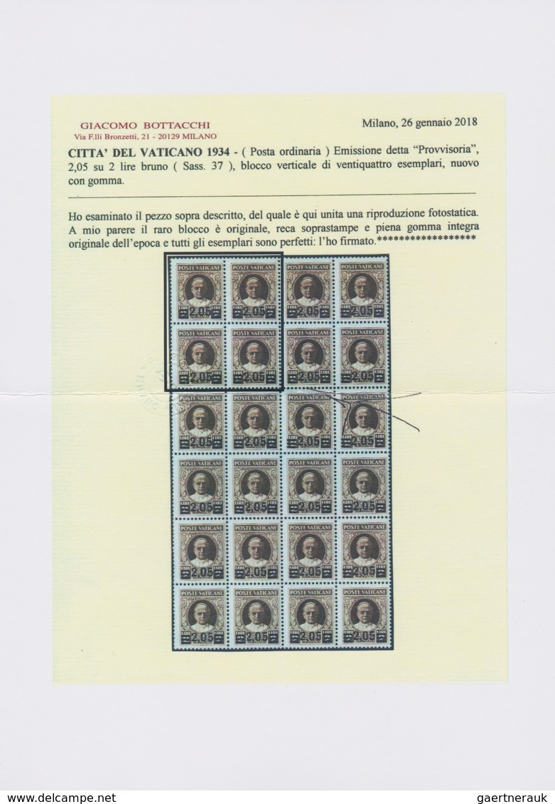 16437 Vatikan: 1934, "Provisorials", Complete Set In MNH Blocks Of Four, The 3.05 Lire Value Signed Bottac - Briefe U. Dokumente