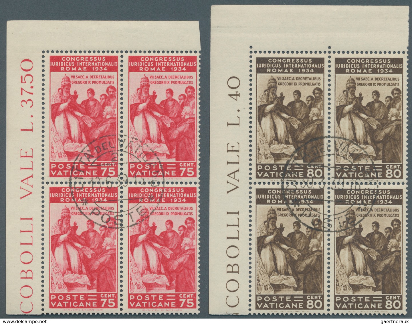 16443 Vatikan: 1935, International Jurist Congress 5 C. - 1,25 L., Complette Set With 6 Blocks Of 4, Used, - Lettres & Documents