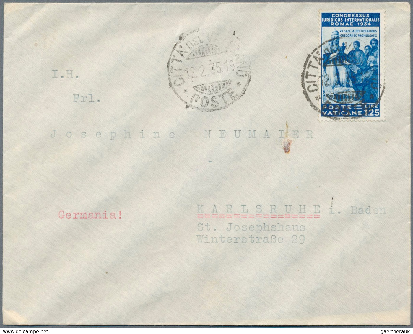 16444 Vatikan: 1935, Letter Franked With 1,25 L. "Congressus Iuridicus Internationalis ROME 1934" Sent To - Briefe U. Dokumente