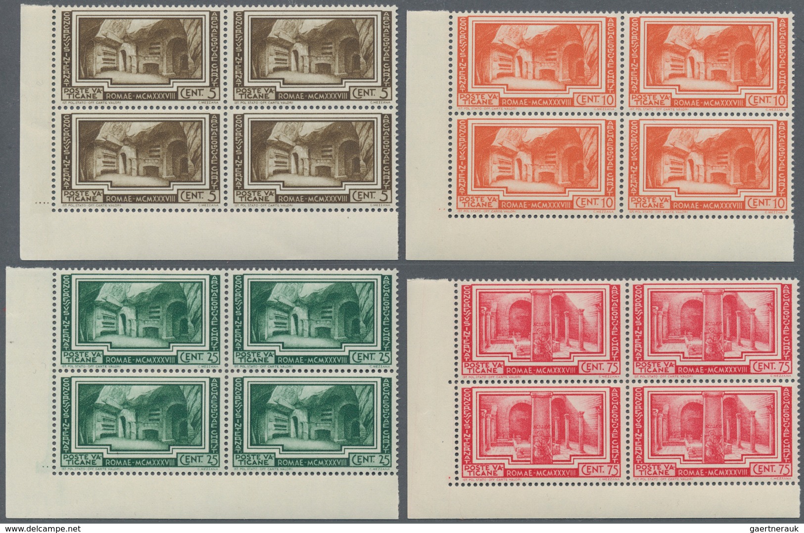 16449 Vatikan: 1838, Archological Congress, Complete Set Of Six Values, All In Blocks Of Four From The Low - Lettres & Documents