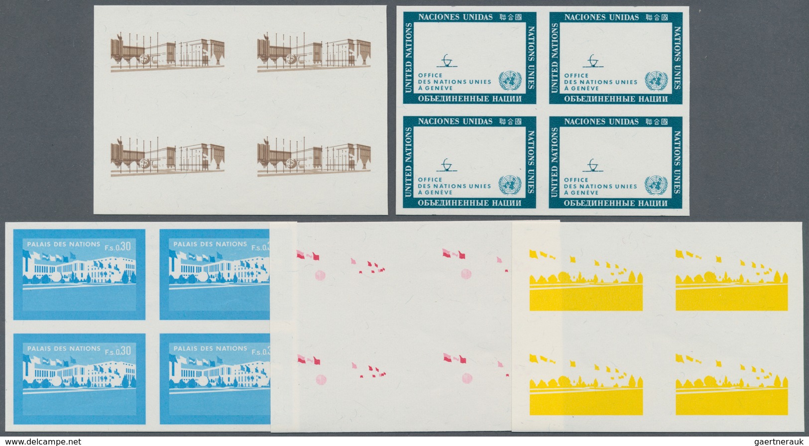16460 Vereinte Nationen - Genf: 1969. Progressive Proof (5 Phases) In Blocks Of 4 For The 30c Definitive S - Neufs