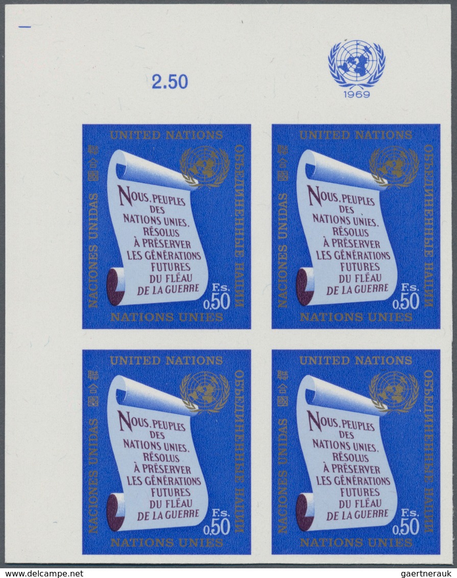 16462 Vereinte Nationen - Genf: 1969. Definitive Stamp 50c In An IMPERFORATE Corner Block Of 4 Showing "Op - Neufs