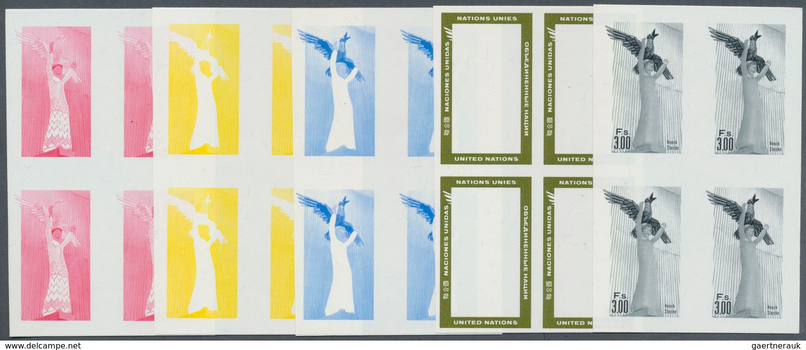 16464 Vereinte Nationen - Genf: 1969. Progressive Proof (5 Phases) In Blocks Of 4 For The 3fr Definitive S - Ungebraucht