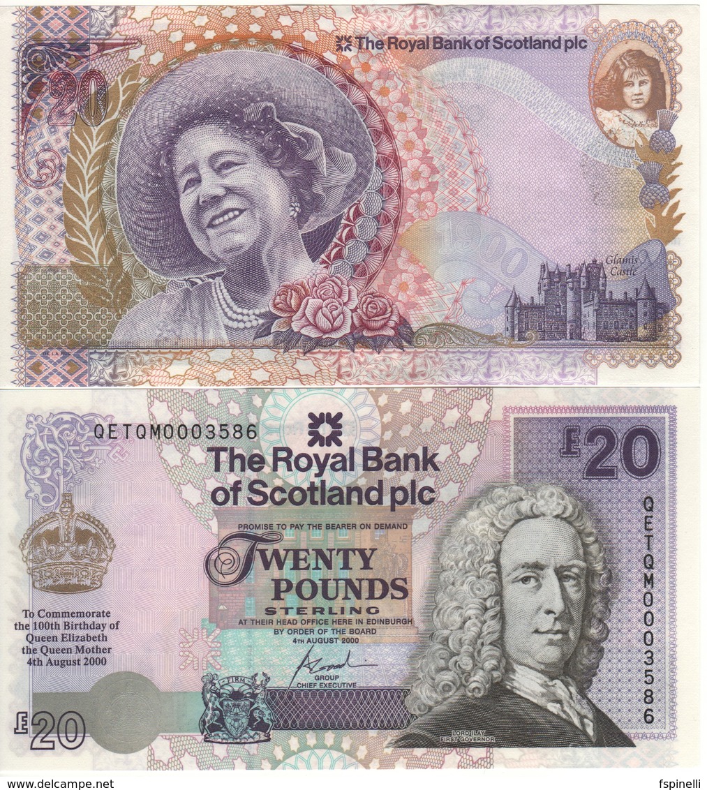 SCOTLAND   £20  "The Royal Bank Of Scotland" P361  Commemorative Birth Centennial Queen Mother "  2000  UNC - 20 Pounds