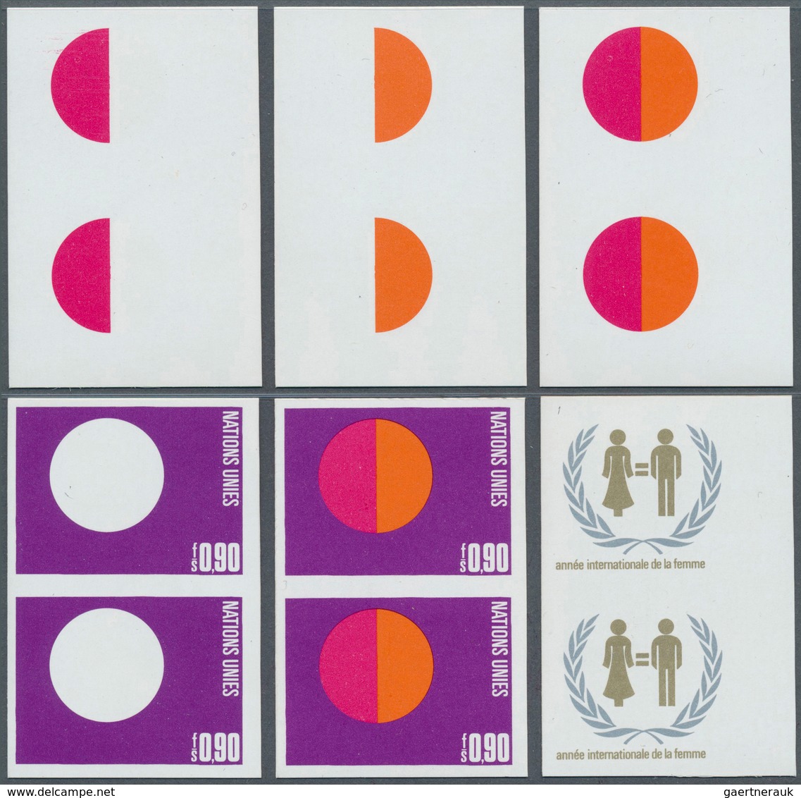16489 Vereinte Nationen - Genf: 1975. Progressive Proof (6 Phases) In Vertical Pairs For The 90c Value Of - Ungebraucht