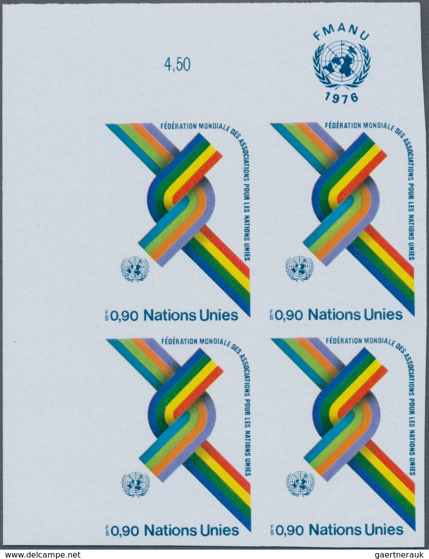 16491 Vereinte Nationen - Genf: 1976. IMPERFORATE Corner Block Of 4 For The Issue "30th Anniversary WFUNA" - Ungebraucht