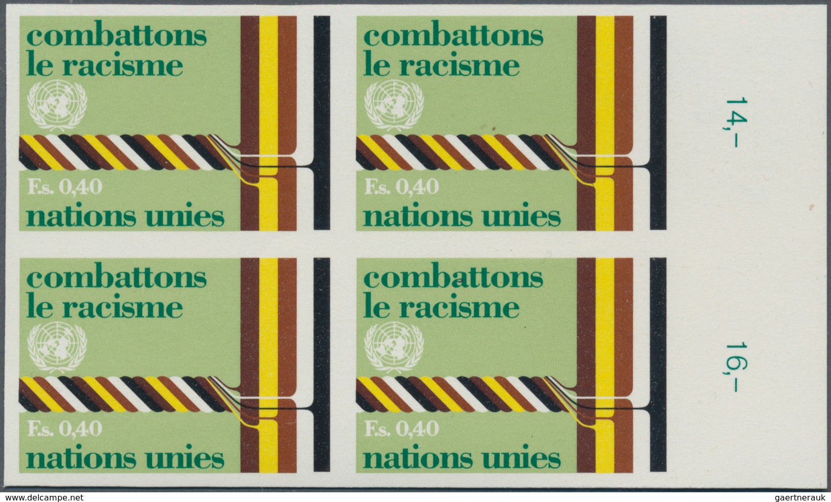 16500 Vereinte Nationen - Genf: 1977. IMPERFORATE Block Of 4 For The 40c Value Of The Set "Fight Against R - Neufs