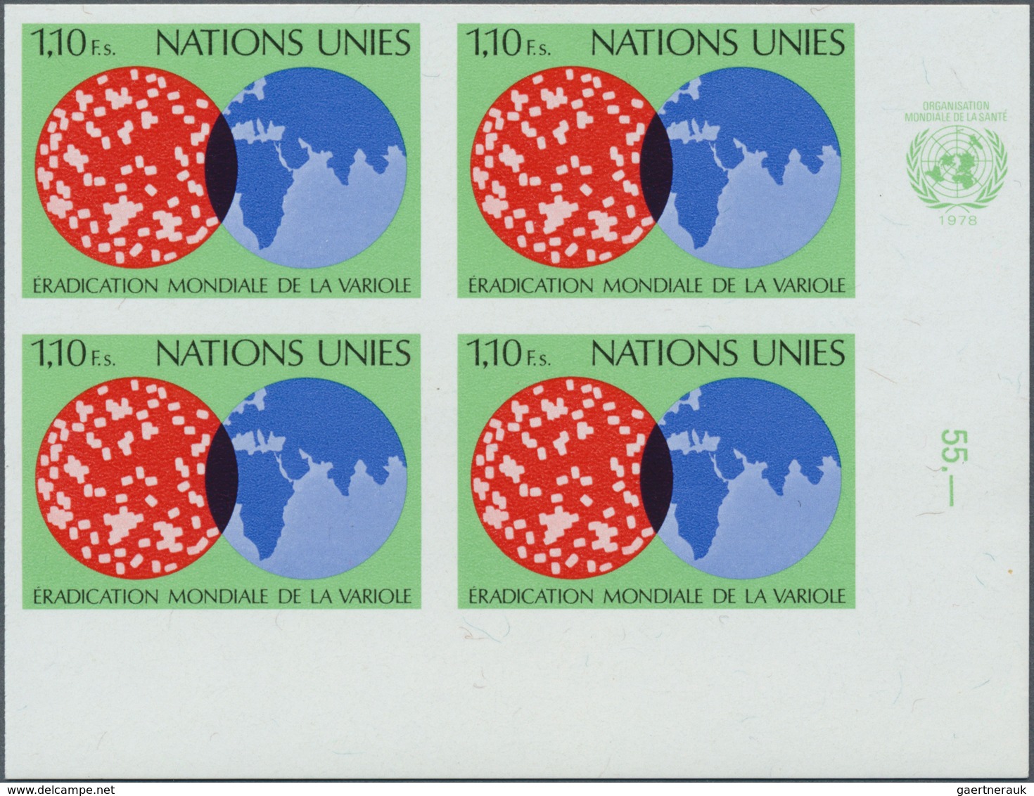 16502 Vereinte Nationen - Genf: 1978. IMPERFORATE Corner Block Of 4 For The 1.10f Value Of The Issue "Glob - Neufs
