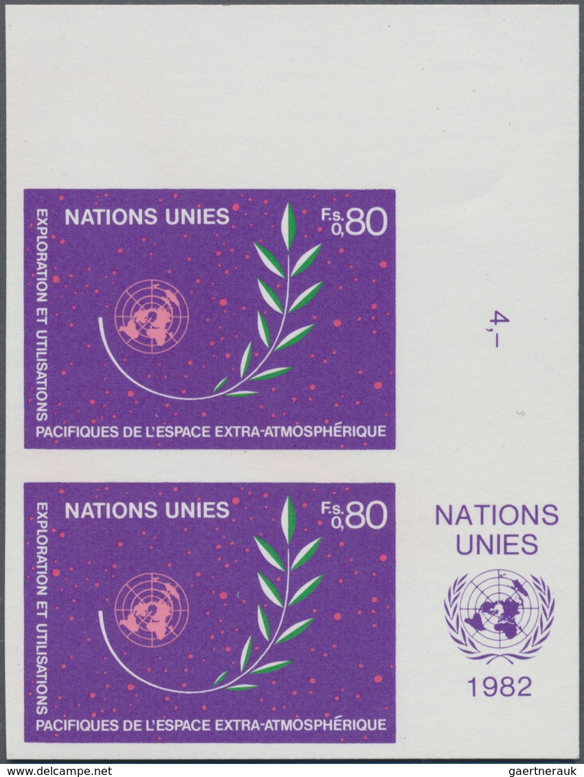 16515 Vereinte Nationen - Genf: 1982. IMPERFORATE Vertical Corner Pair For The 80c Value Of The Set "Explo - Neufs