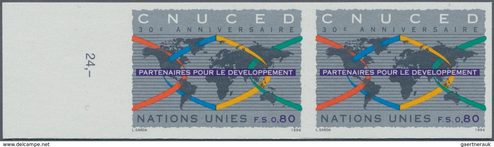 16560 Vereinte Nationen - Genf: 1994. IMPERFORATE Horizontal Pair For The 80c Value Of The Set "UNCTAD - U - Ungebraucht