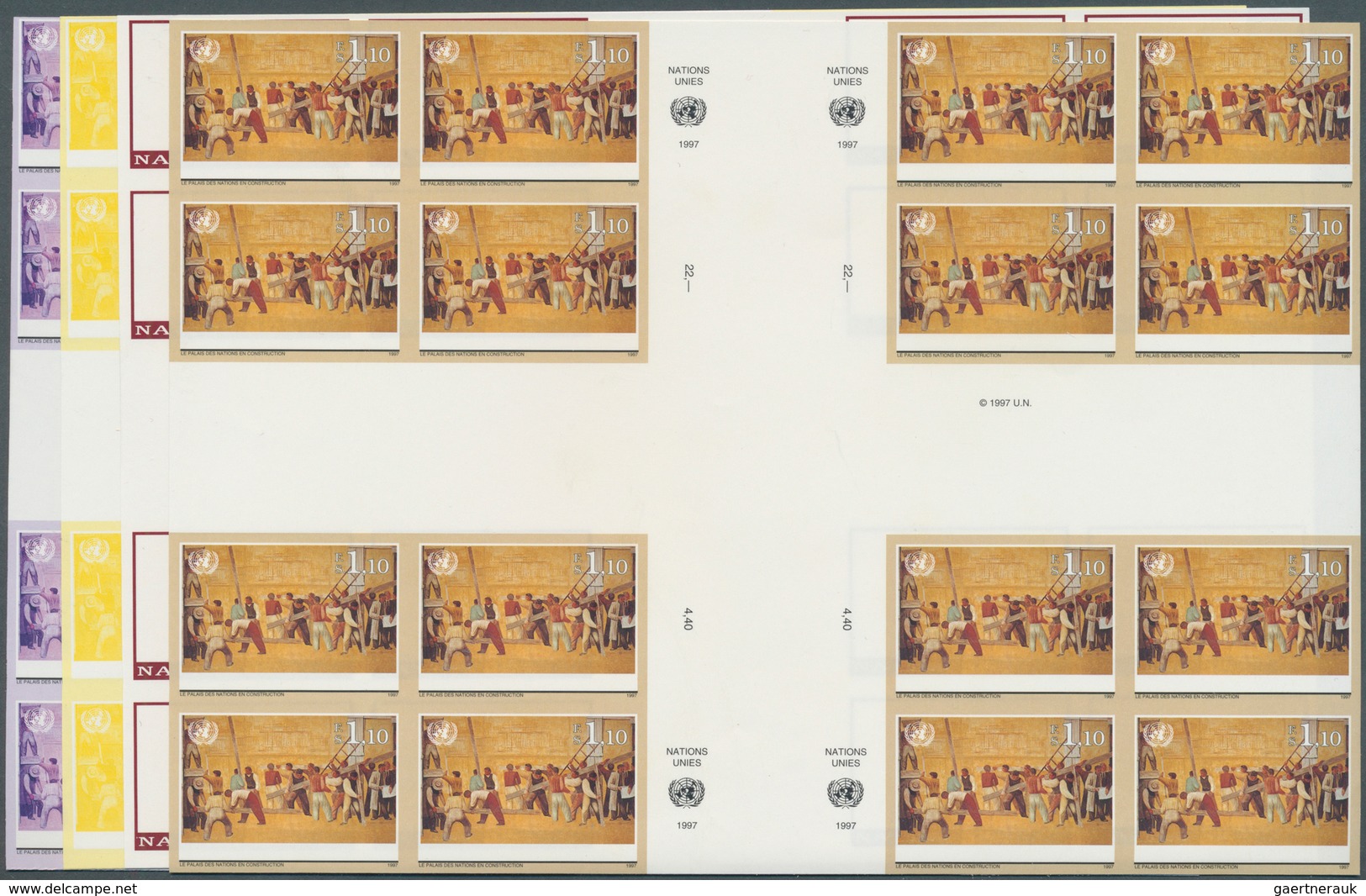 16568 Vereinte Nationen - Genf: 1997. Imperforate Progressive Proof (8 Phases) In Cross Gutter Blocks Of 4 - Ungebraucht