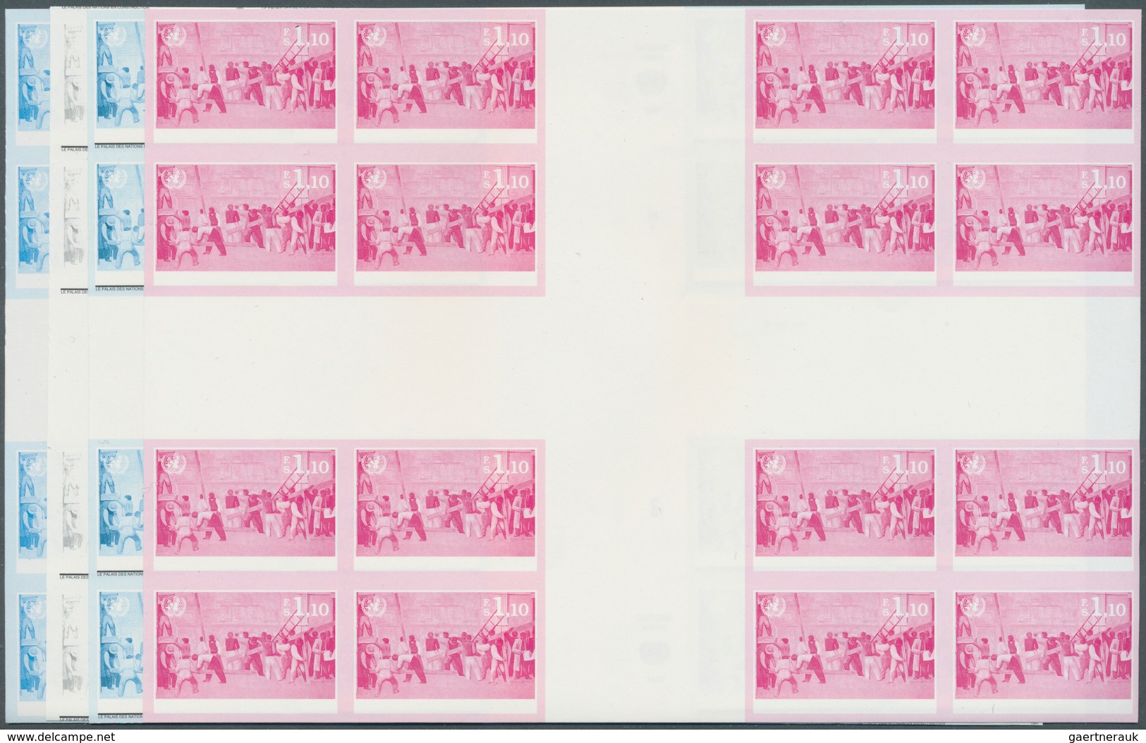 16568 Vereinte Nationen - Genf: 1997. Imperforate Progressive Proof (8 Phases) In Cross Gutter Blocks Of 4 - Neufs