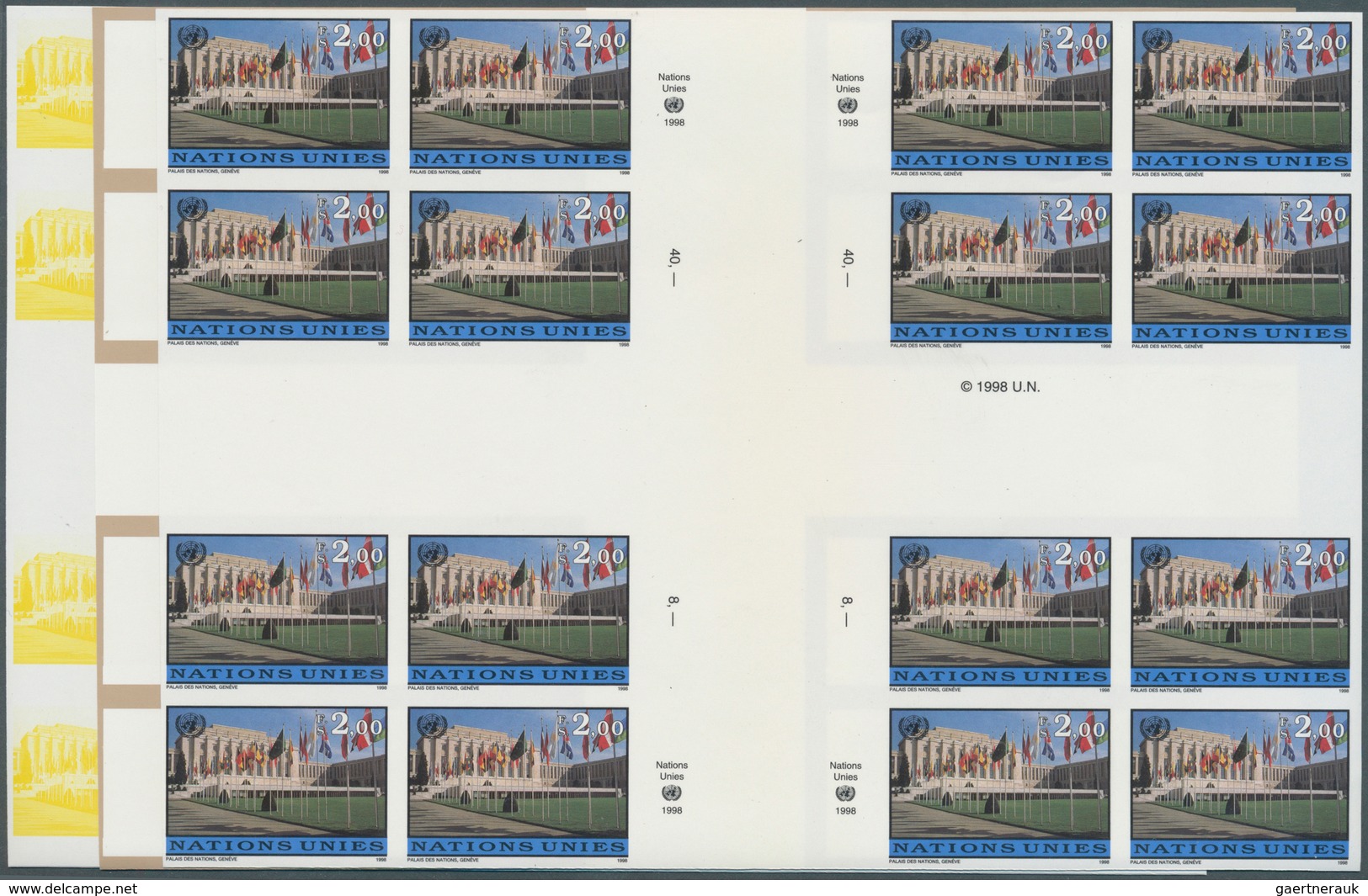 16570 Vereinte Nationen - Genf: 1998. Imperforate Progressive Proof (10 Phases) In Cross Gutter Blocks Of - Ungebraucht