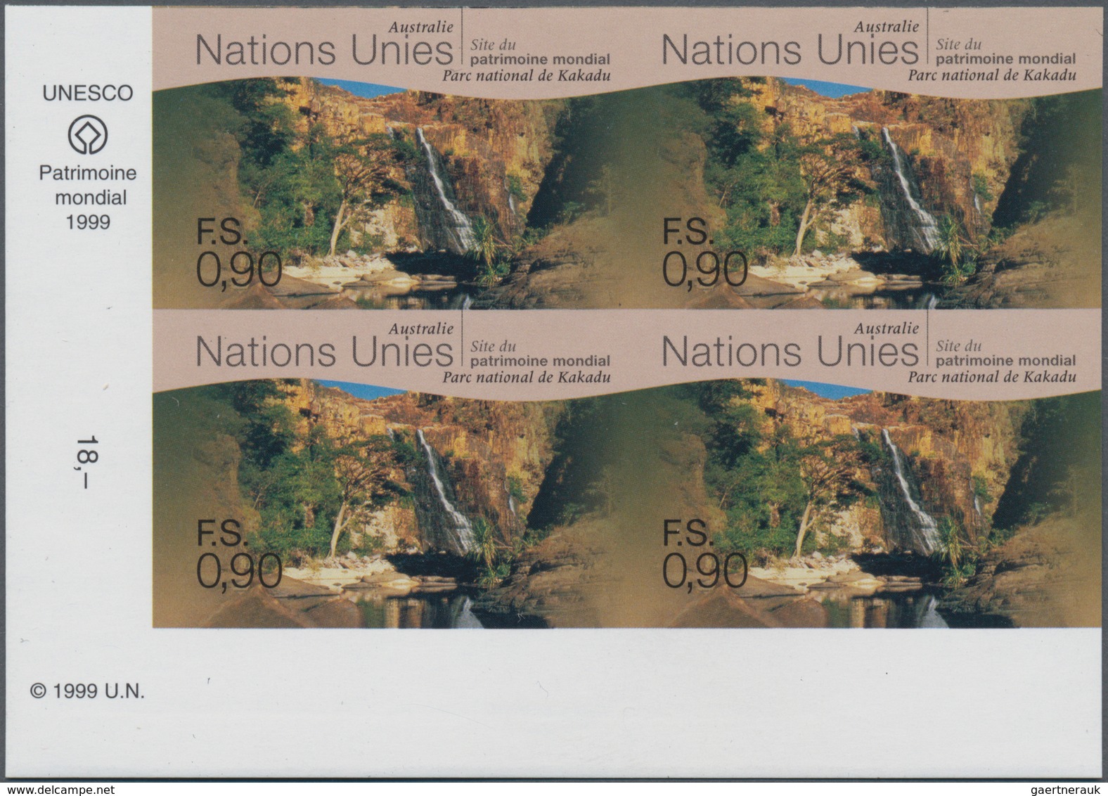 16574 Vereinte Nationen - Genf: 1999. IMPERFORATE Corner Block Of 4 For The 90c Value Of The Set "World He - Neufs