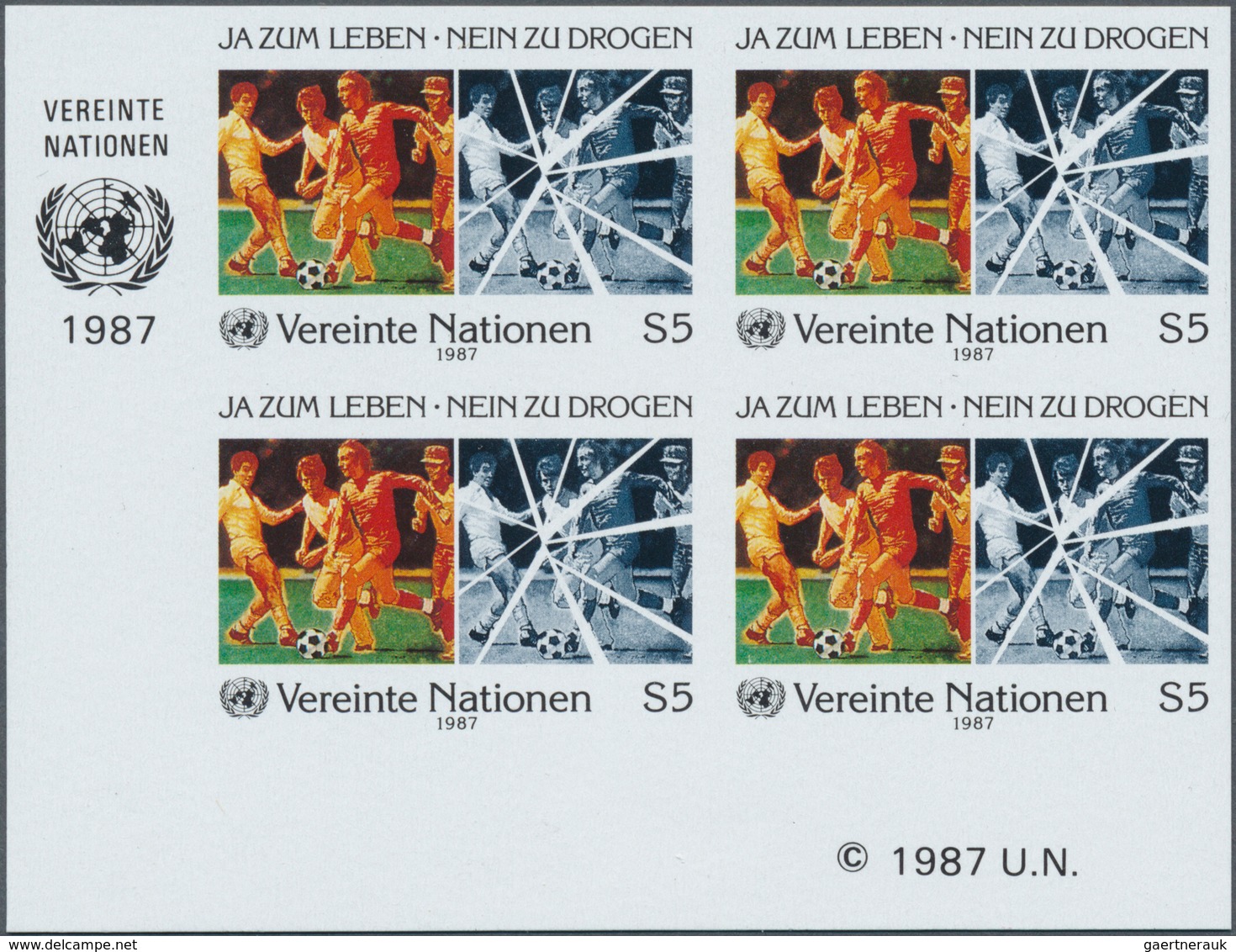 16584 Vereinte Nationen - Wien: 1987. IMPERFORATE Corner Block Of 4 For The 5s Value Of The Issue "Fight A - Neufs