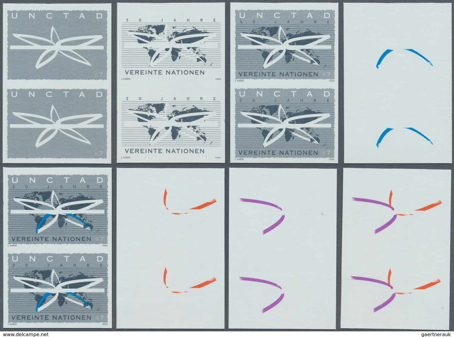 16600 Vereinte Nationen - Wien: 1994. Progressive Proof (14 Phases), Viz Color Separations, In Vertical Pa - Neufs