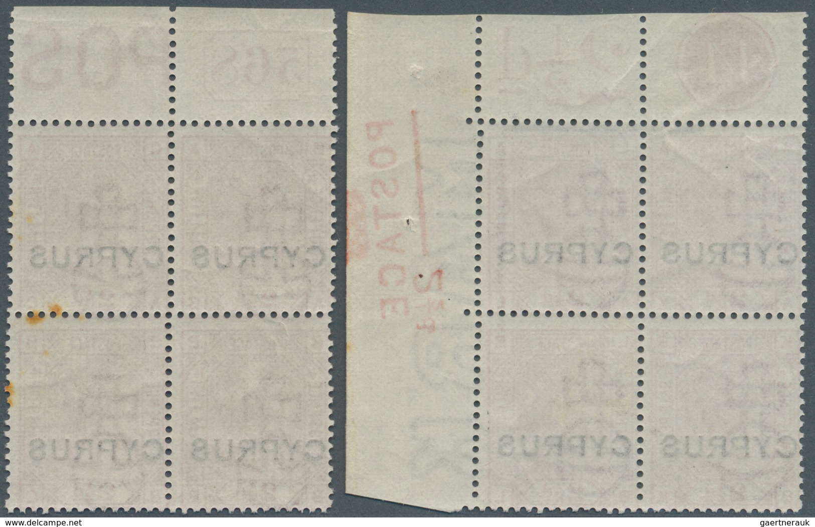 16613 Zypern: 1880, QV 2½d Rosy Mauve Plate 14 In Two Blocks Of Four Incl. One From Top Margin With Plate - Autres & Non Classés