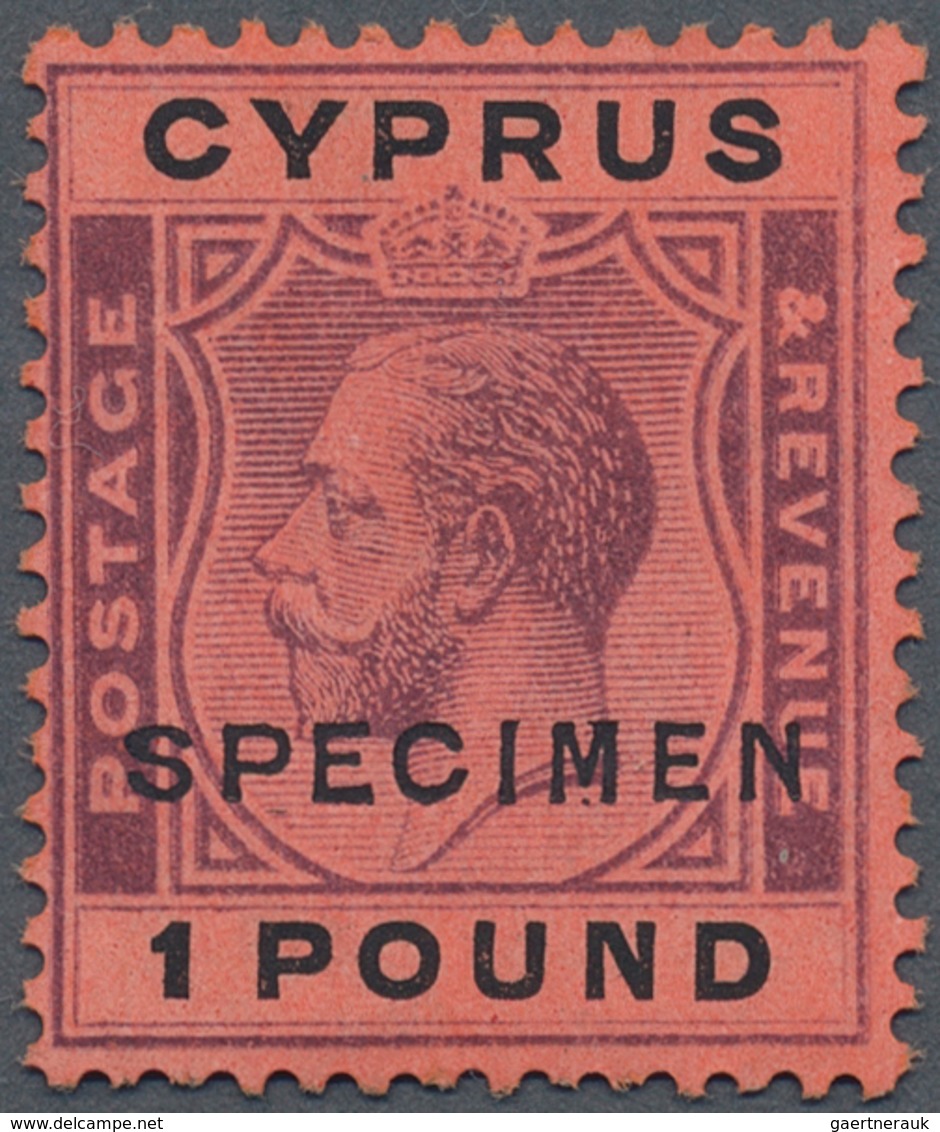 16618 Zypern: 1923, KGV 1£ Purple And Black/red With 'Mult. Crown CA' Wmk. And Black Opt. SPECIMEN, Mint H - Sonstige & Ohne Zuordnung