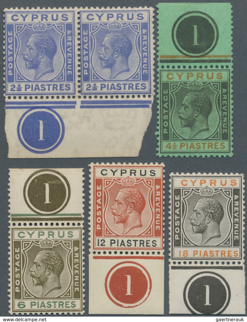 16620 Zypern: 1924/1925, KGV Definitives 15 Different Stamps All From Margins With PLATE NUMBERS (controls - Sonstige & Ohne Zuordnung