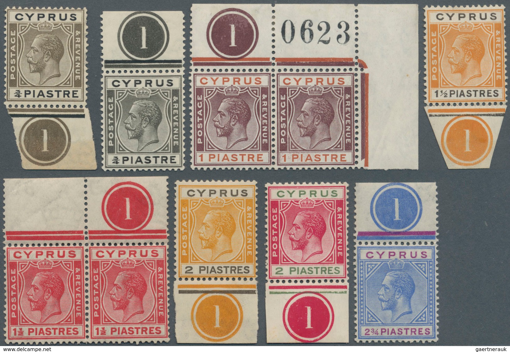 16620 Zypern: 1924/1925, KGV Definitives 15 Different Stamps All From Margins With PLATE NUMBERS (controls - Autres & Non Classés