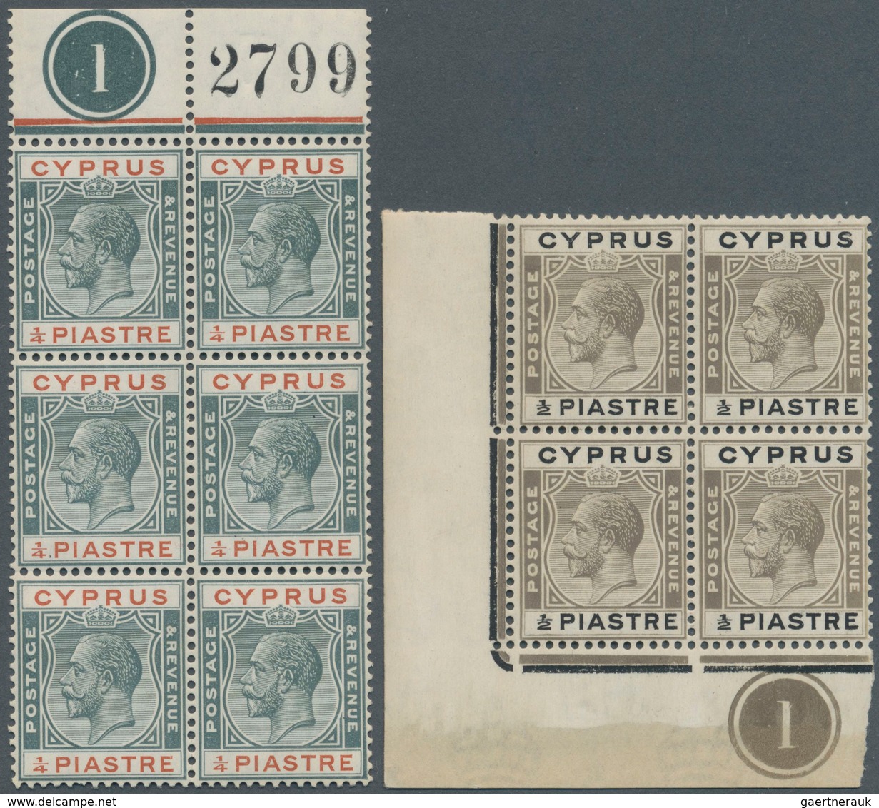 16620 Zypern: 1924/1925, KGV Definitives 15 Different Stamps All From Margins With PLATE NUMBERS (controls - Sonstige & Ohne Zuordnung