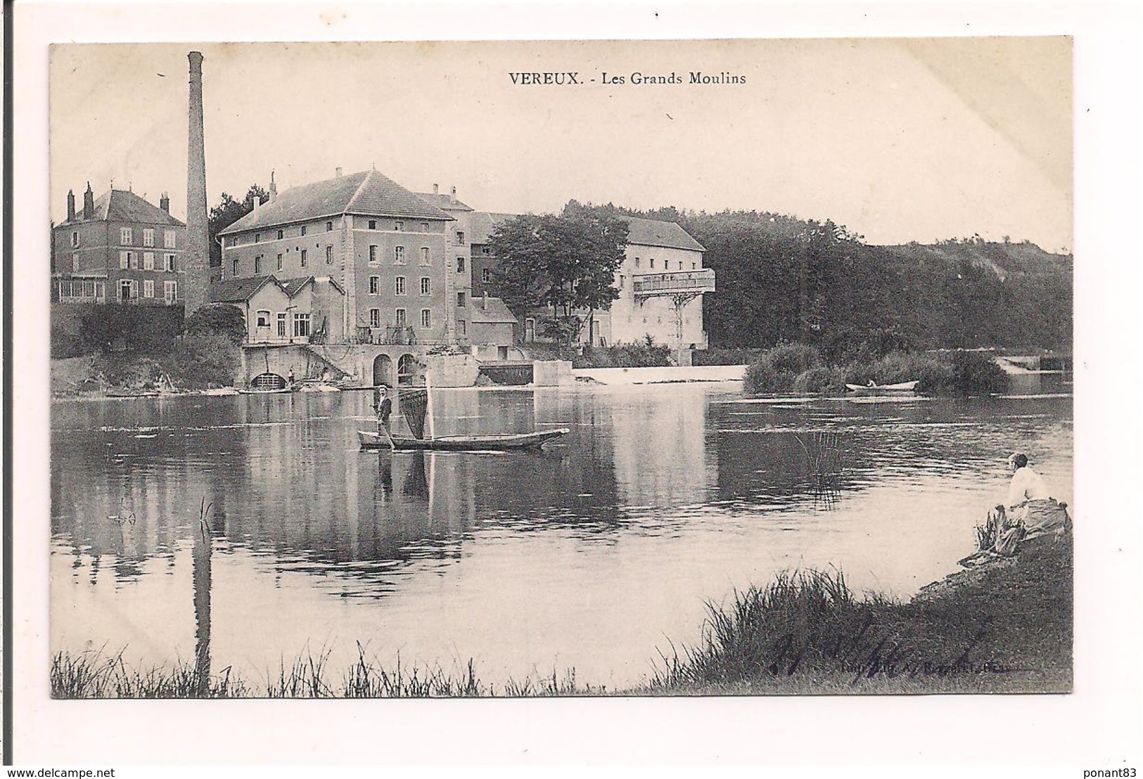 Vereux: Les Grands Moulins - Pêcheur, Lavandière - 1907 - - Autres & Non Classés