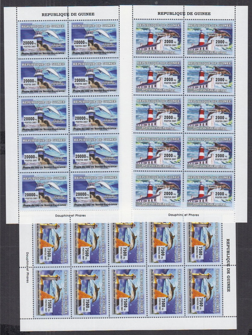 P12. 10x Guinee - MNH - Marine Life - Dolphins - Lighthouses - 2007 - Full Sheet - Vie Marine