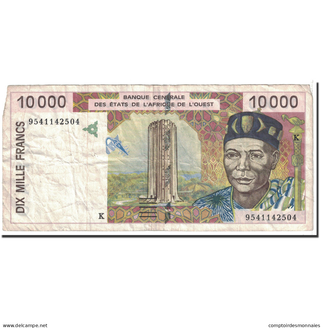 Billet, West African States, 10,000 Francs, 1995, KM:714Kf, TB - West African States