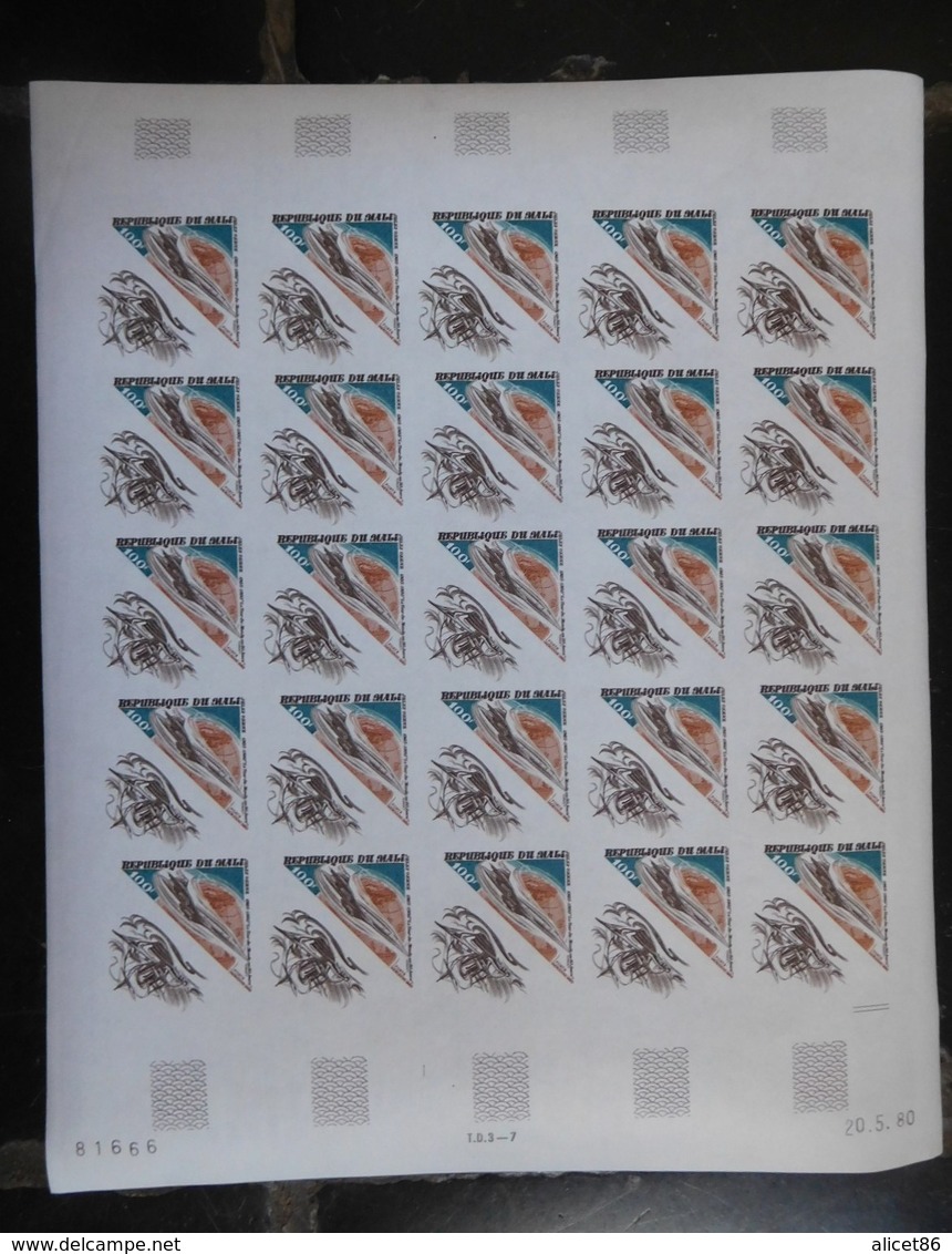 Feuille 25 Timbres Non Dentelés Mali 100 F Bâteau à Vapeur & Concorde 20/5/80 - Mali (1959-...)