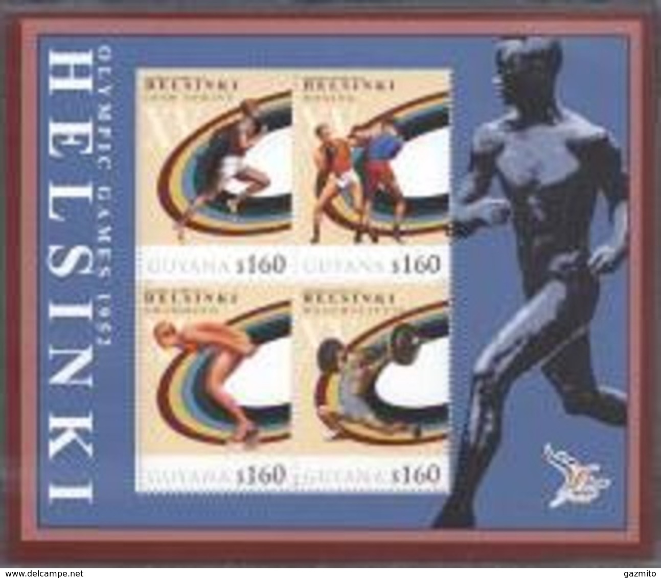 Guyana 2010, Olympic Games Story, Helsinky 1952 Blue, Boxing, Swimming, Athletic, Personalized, 4val In BF - Ete 1952: Helsinki