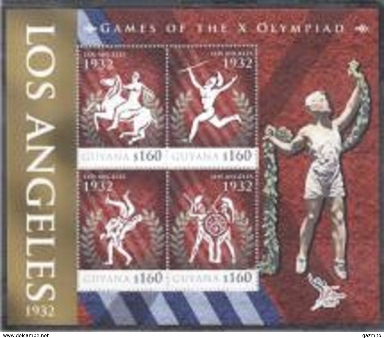 Guyana 2010, Olympic Games Story, Los Angeles 1932, Horse Race, Personalized, 4val In BF - Estate 1932: Los Angeles