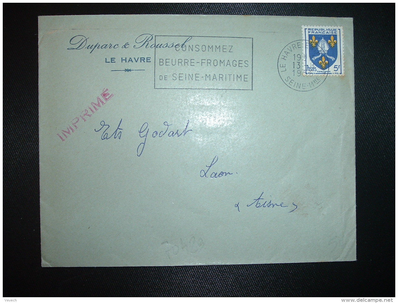 L. TP SAINTONGE 5F OBL.MEC.13-8 1956 LE HAVRE ENTREPOT SEINE MME (76) CONSOMMEZ BEURRE FROMAGES DE SEINE-MARITIME - Oblitérations Mécaniques (flammes)