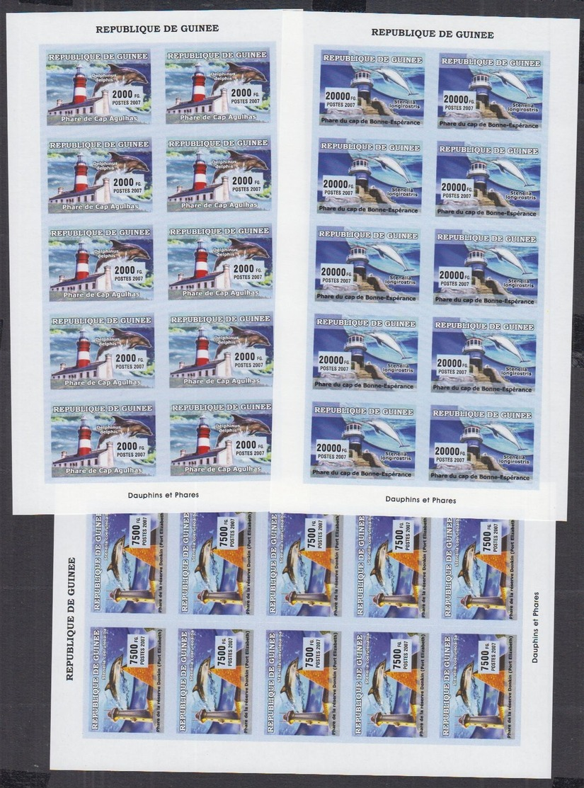 R12. 10x Guinee - MNH - Marine Life - Lighthouses - 2007 - Full Sheet - Imperf - Vie Marine