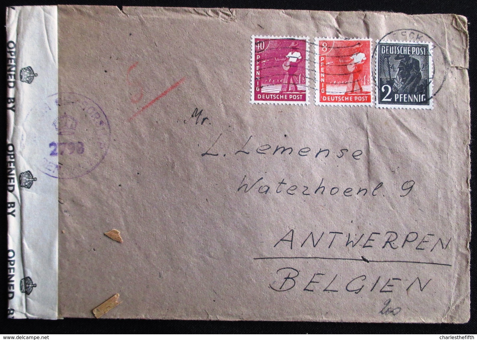 1946 OCCUPATION ALLEMAGNE - BRITISH CENSOR 2798  - COVER FROM LUBECK To ANTWERP - OCCUPATION STAMPS - Other & Unclassified