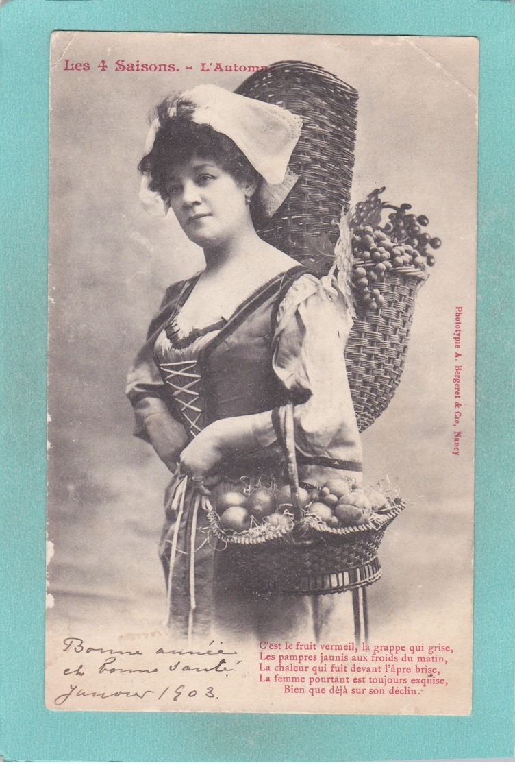 Old Small Postcard Of Lady,The 4 Seasons,Autumn,French Postcard,R53. - Other & Unclassified