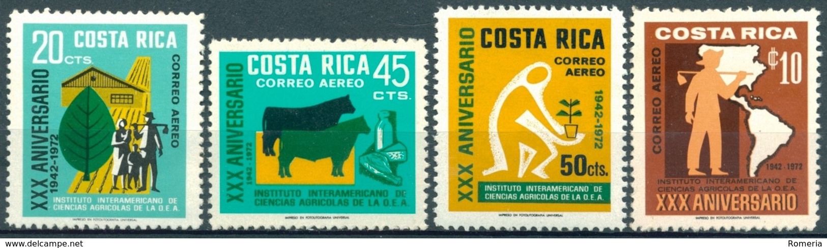 Costa Rica - 1972 - Yt PA 532/535 - 30 Ans De L'Institut Supérieur Techniques Agricoles ** - Costa Rica