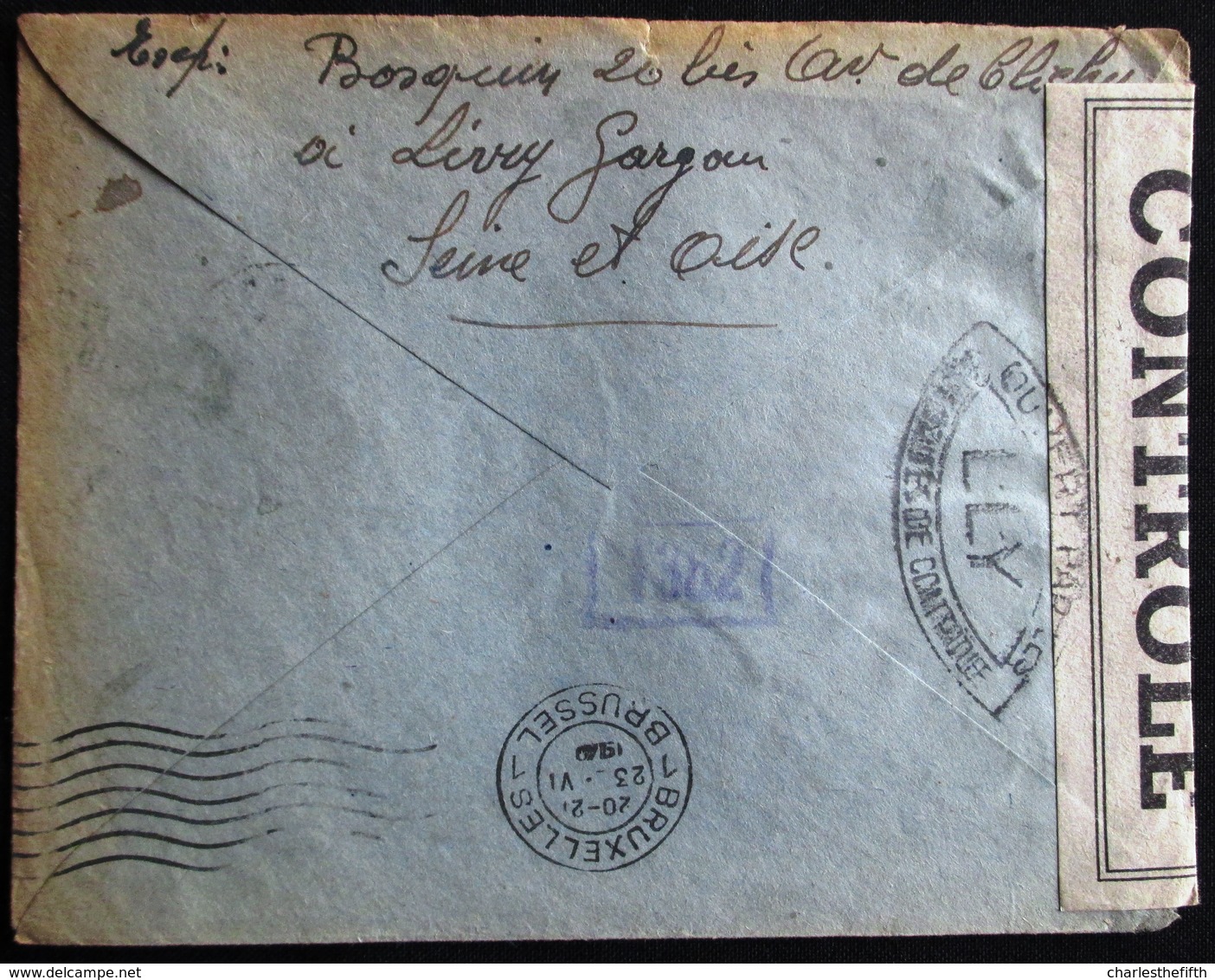 1945 LETTRE CENSURE DE  * LIVRY GARGAN * - Vers COURCELLES --- * OUVERT PAR LES AUTHORITES DE CONTROLE * YVERT 656 SEUL - 1939-44 Iris