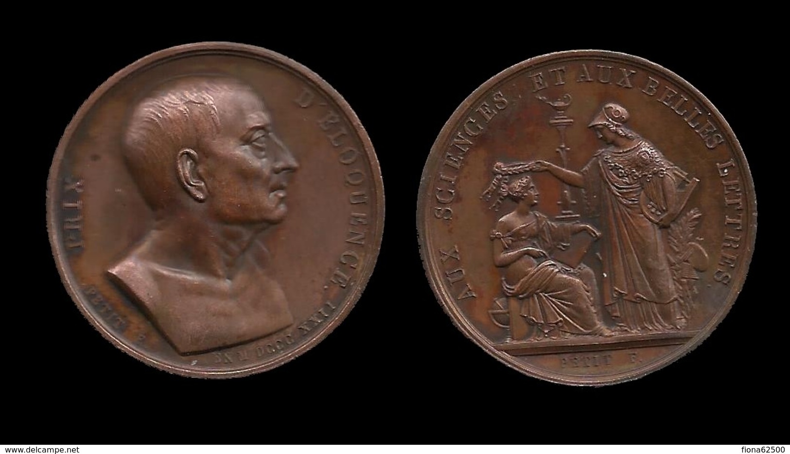 MEDAILLE EN BRONZE . PRIX D'ELOQUENCE . AUX SCIENCES ET AUX BELLES LETTRES . 1822 . - Royaux / De Noblesse