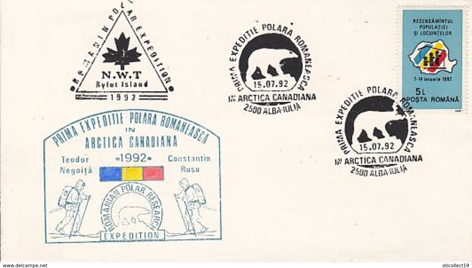 FIRST ROMANIAN ARCTIC EXPEDITION, TH. NEGOITA, C-TIN RUSU, BYLOT ISLAND, SPECIAL COVER, 1992, ROMANIA - Expéditions Arctiques