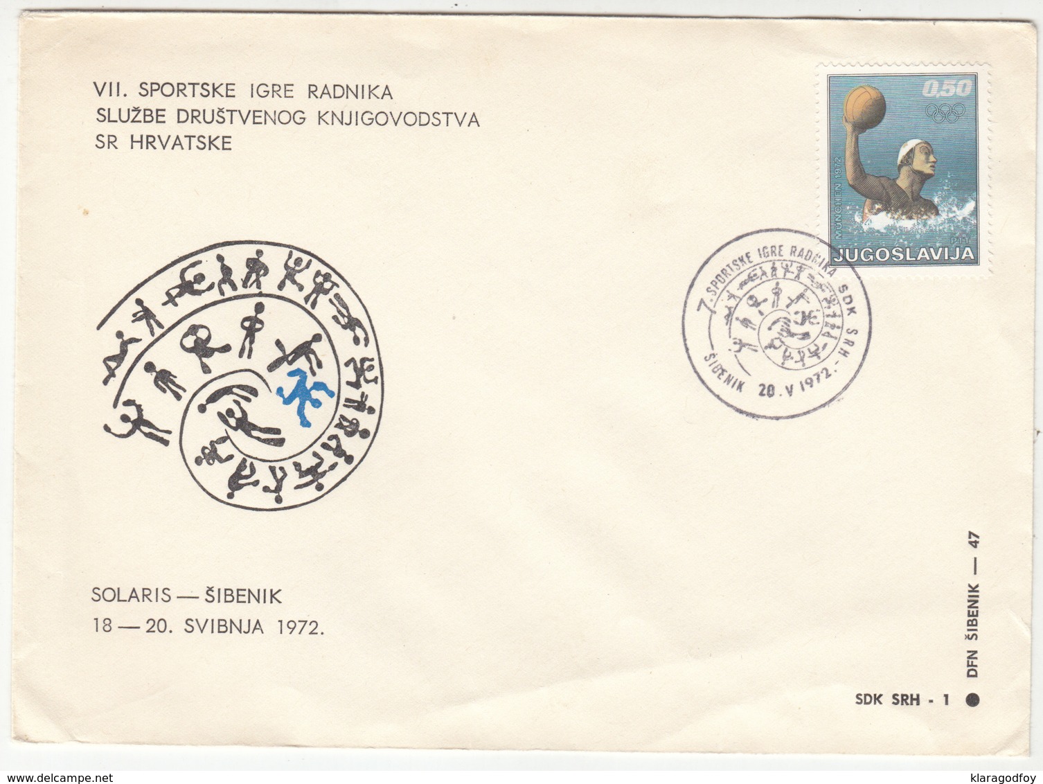 Yugoslavia 1972 Workers Sport Games In Sibenik Special Cover And Postmark B180508 - Water Polo