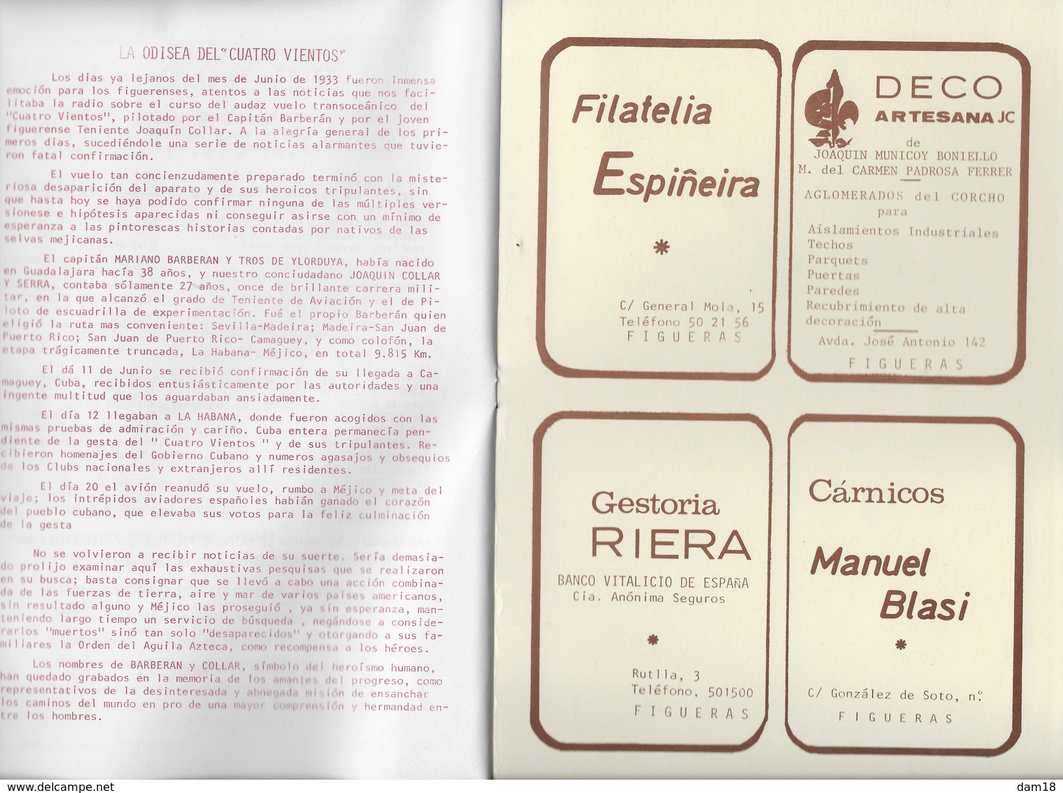 ESPAGNE PROGRAMA EXPOSICION FILATELICA FIGUERAS 1976 8 PAGES + COUVERTURE CARTONNEE - Philatelic Exhibitions